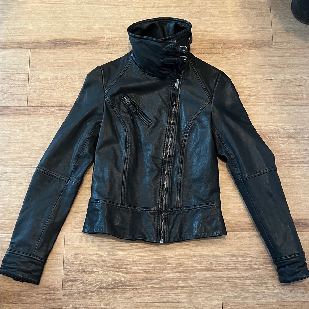 ALL SAINTS Black Belvedere Leather Moto Jacket Size - US 2 UK 6 - Picture 5 of 15